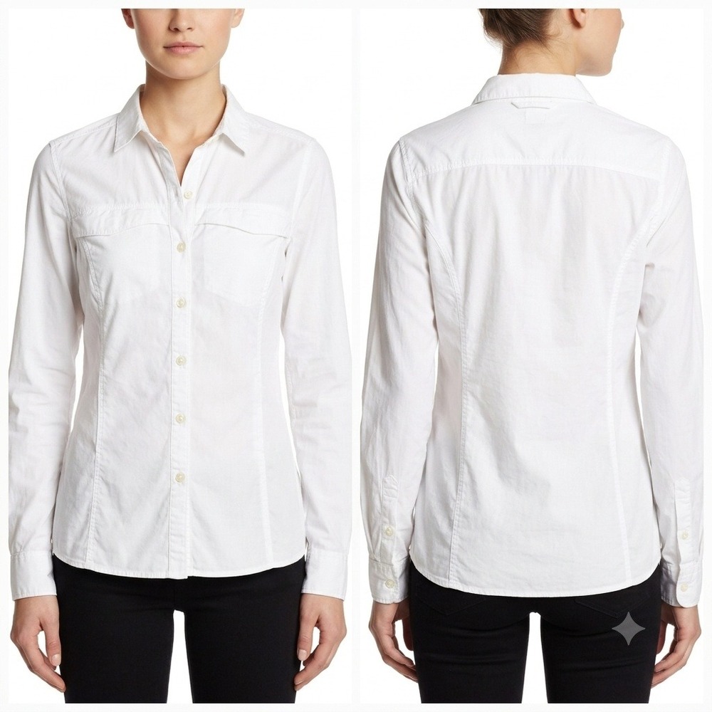 ExOfficio Shirt Womens Large Insect Shield White Button Up Hiking Long Sleeve